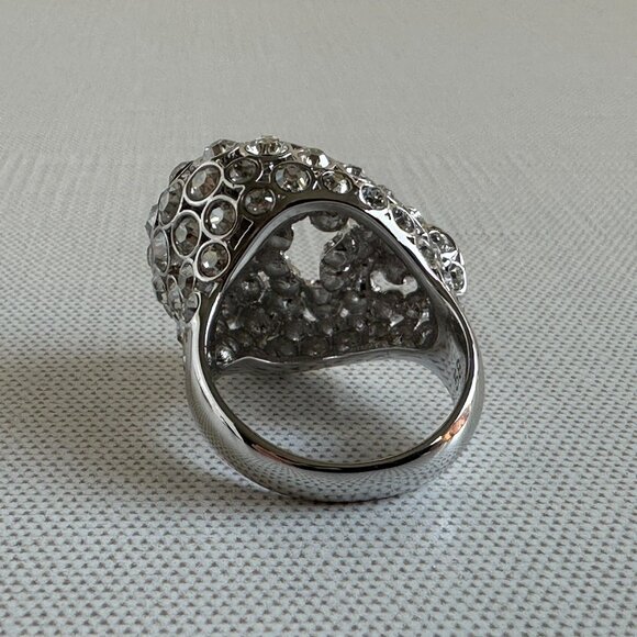Swarovski Crystal Dome Ring, Rhodium-Plated Swirl Statement Ring, Size 8 - Picture 14 of 15